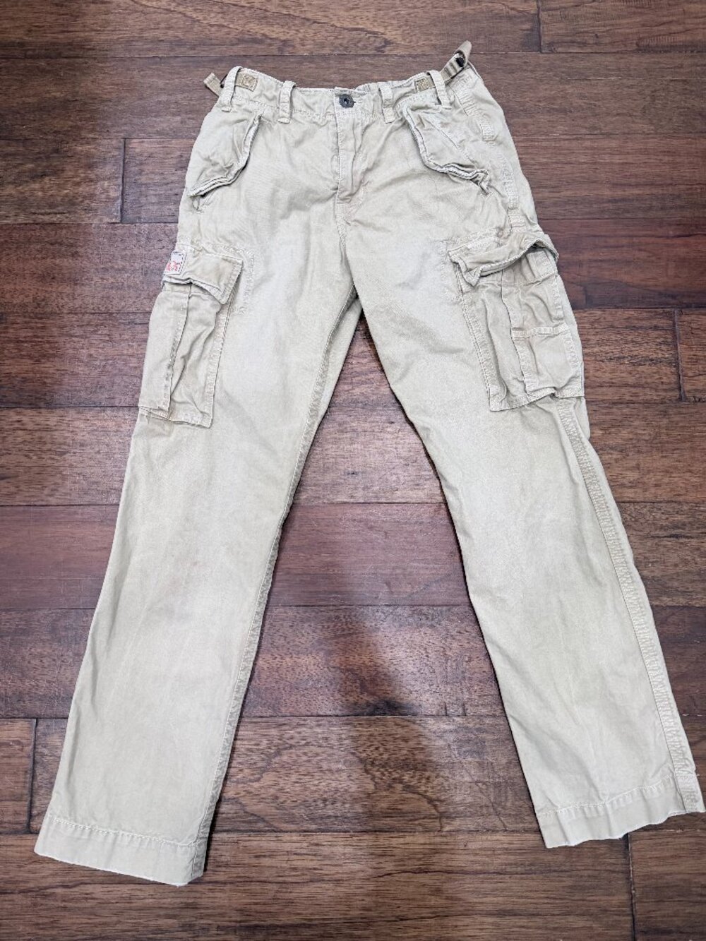 American Eagle Mens 28 Y2K Cargo Pants Khaki Utility Side Cinch 100% Cotton
